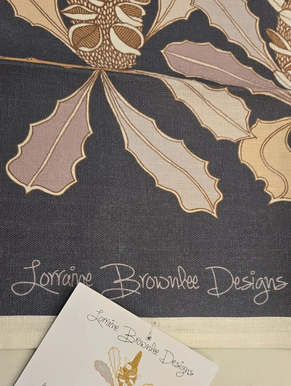 Australia Banksias Botanical Dish Towel - Grey with Taupe & Cream